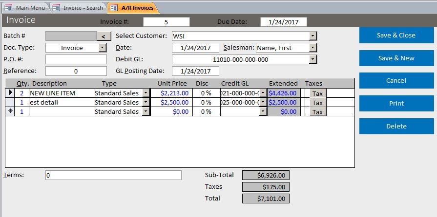 Basic Business Invoicing with Accounts Receivable Template Database | A/R Template