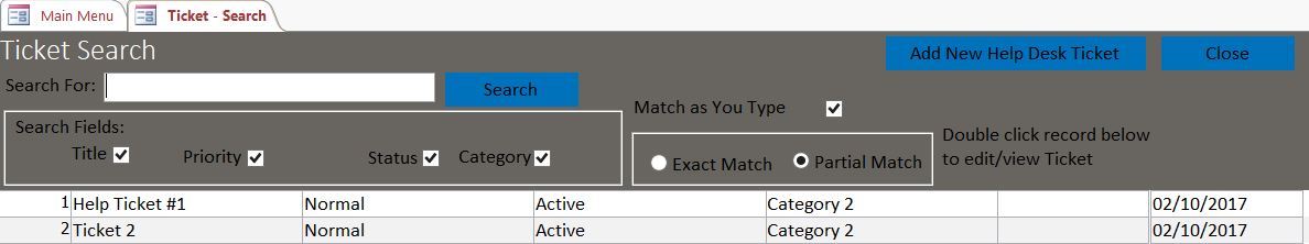 Account Help Desk Ticket Tracking Database