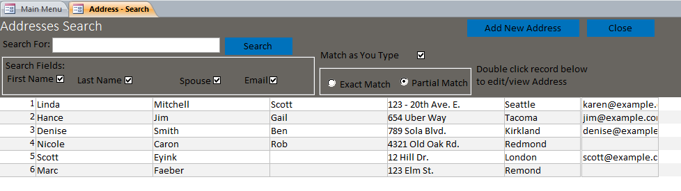 Address Book Database Template