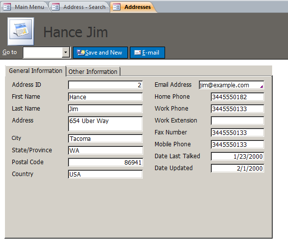 Address Book Database Template