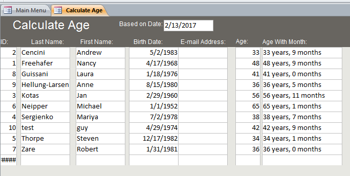 База данных калькулятора. Native access. Calculator menu.