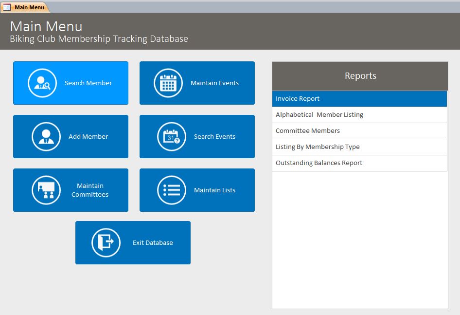 Biking Club Membership Tracking Database Template | Membership Database