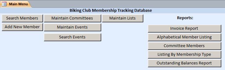 Biking Club Membership Tracking Database Template | Membership Database