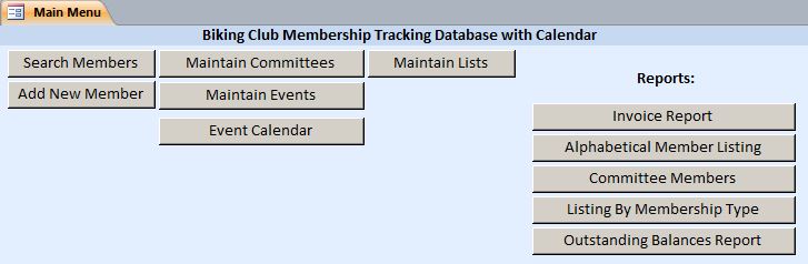 Biking Club Membership Tracking Database With Calendar | Membership Database