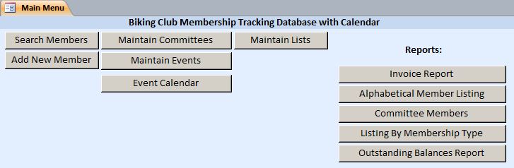 Biking Club Membership Tracking Database With Calendar | Membership Database