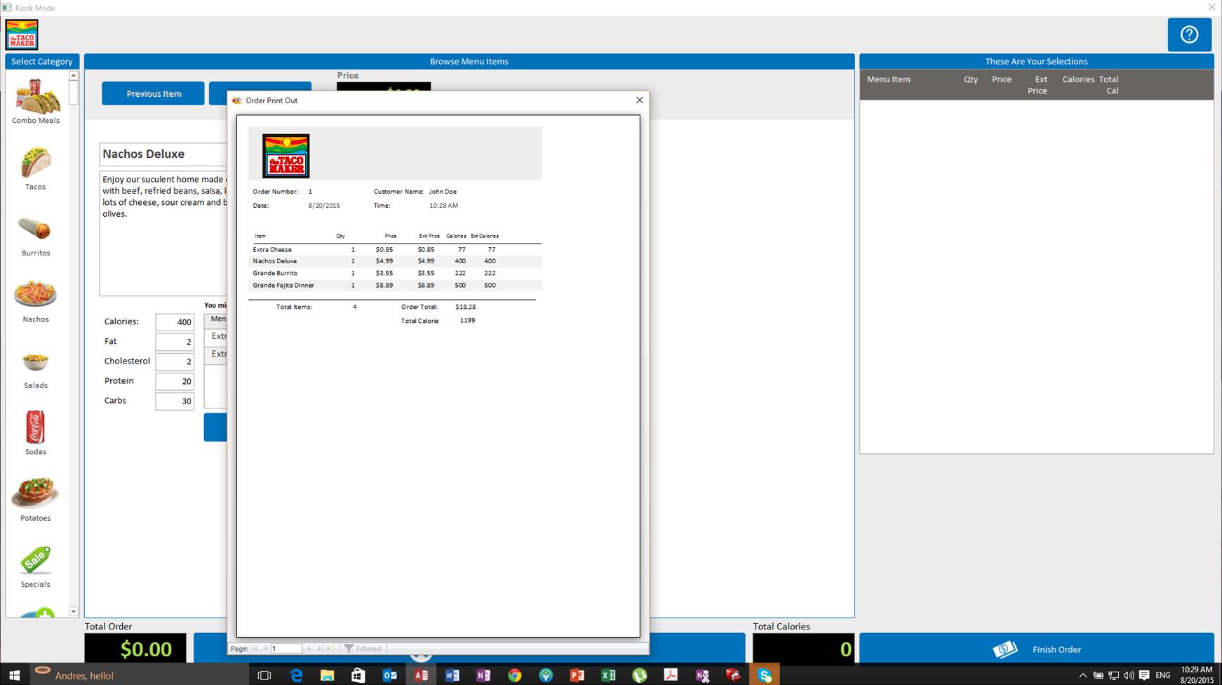 Calorie Information System Kiosk | Calorie Tracking Database