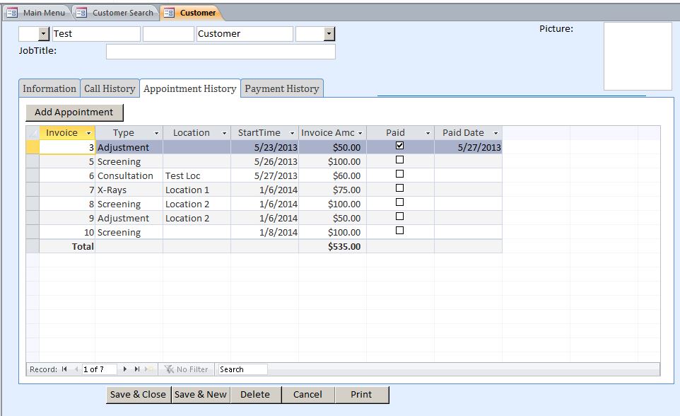 Chiropractor Appointment Tracking Template Outlook Style | Appointment Database