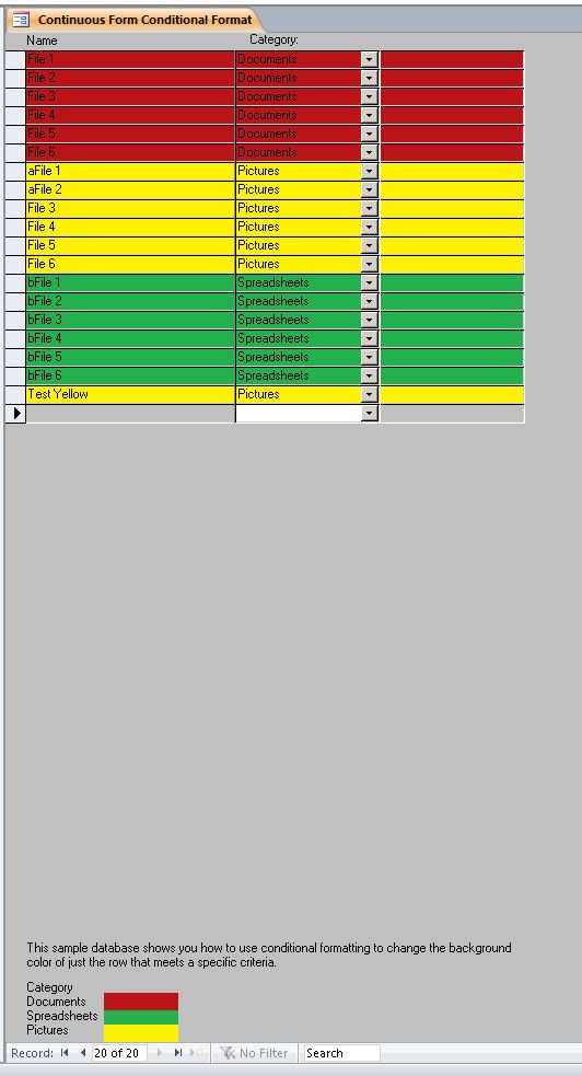 Continuous Form Conditional Format Template | Form Database