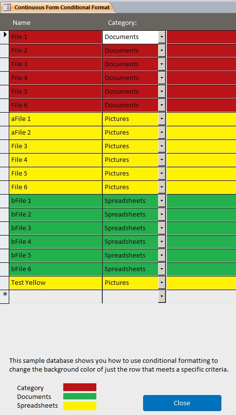 Continuous Form Conditional Format Template | Form Database