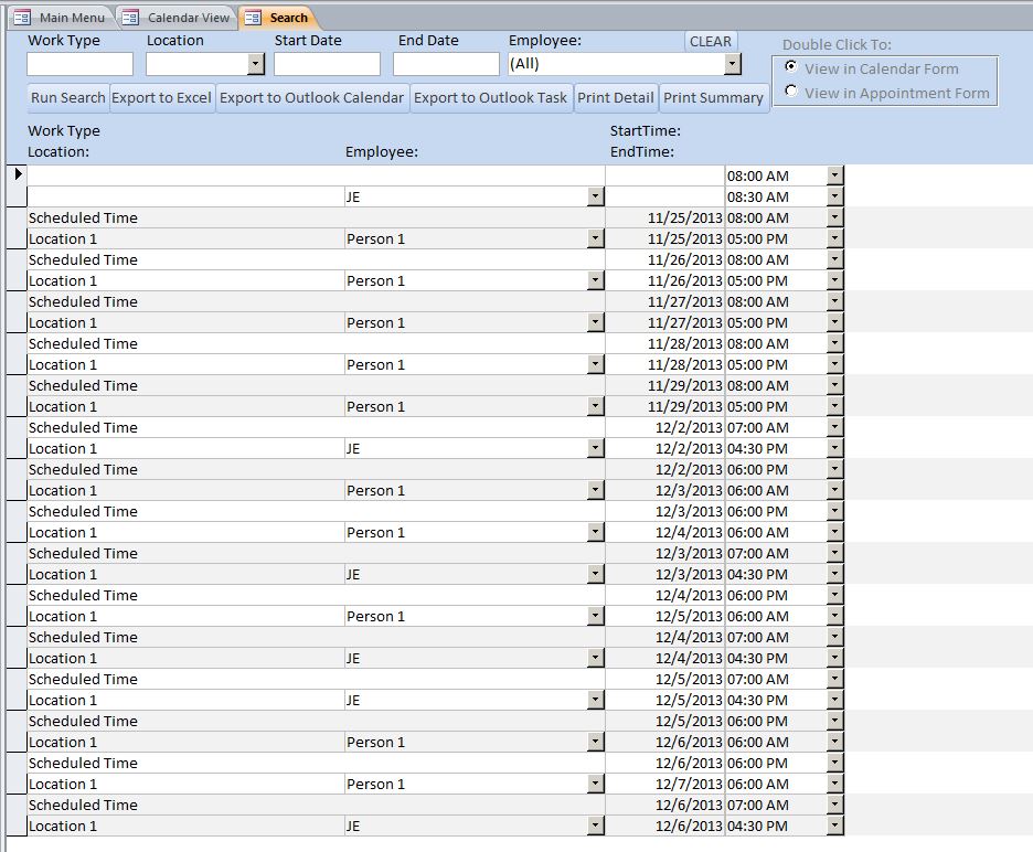 Consultant Scheduling Database Template | Scheduling Database