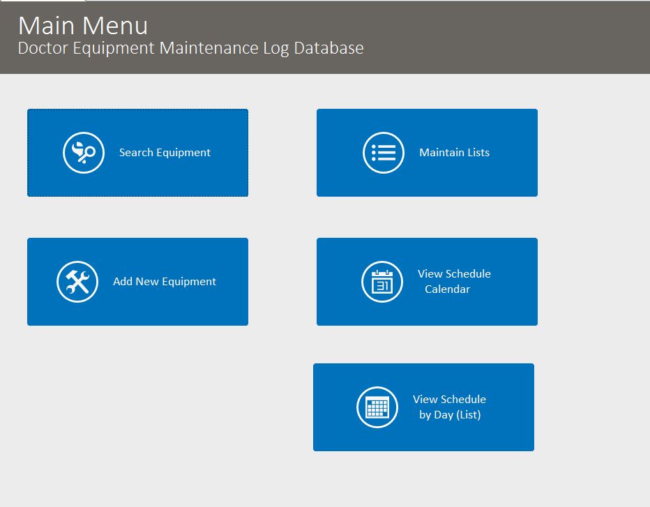 Doctor Equipment Maintenance Log Tracking Template | Equipment Database