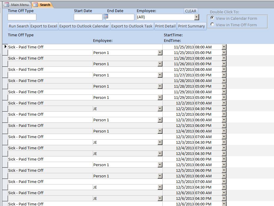 Employee Vacation Tracking Database Template | PTO Tracking Database