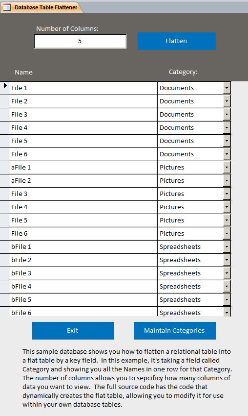 Table Flattener Template | Table Flattener Database