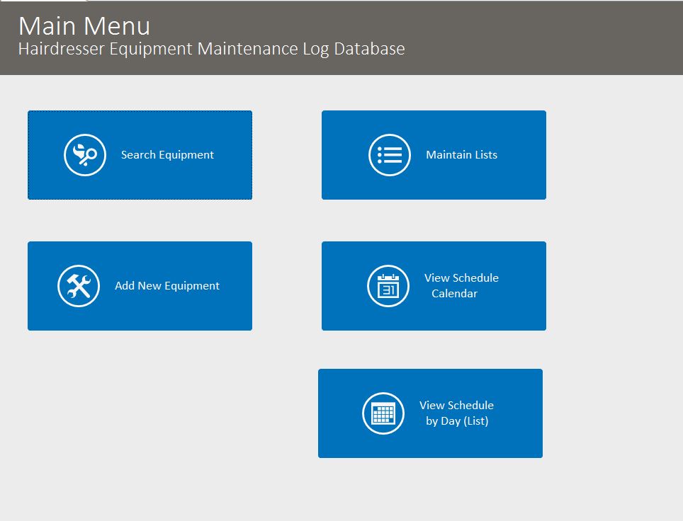 Hairdresser Equipment Maintenance Log Tracking Template | Equipment Database