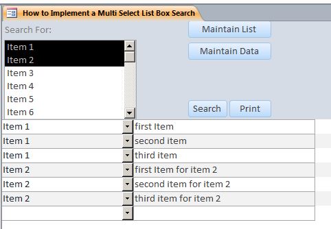 Multi Select List Box Search Template | Search Database