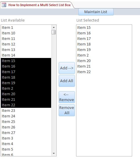 Microsoft Access Multi Select List Box Database | Using the List Box