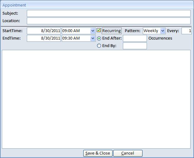 Calendar Scheduling Database Template | Calendar Database