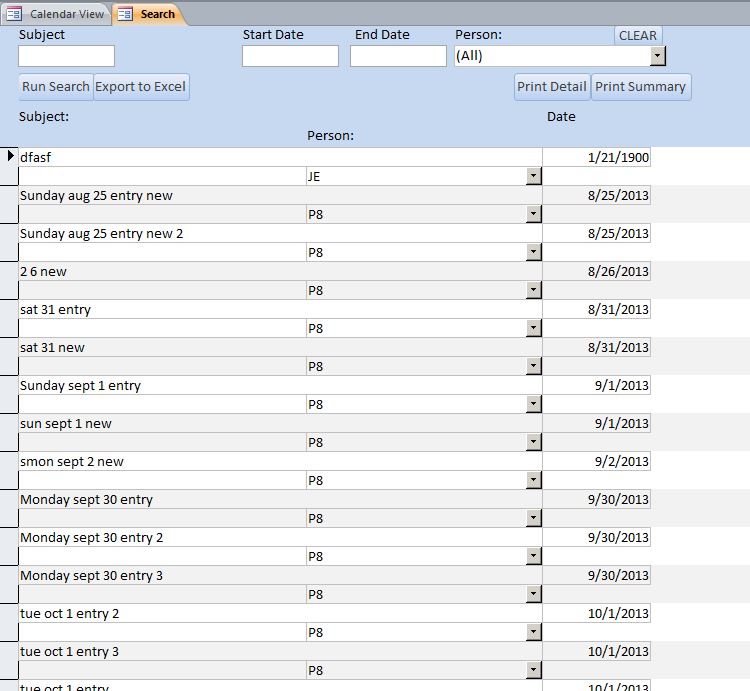 Basic Microsoft Access Calendar Scheduling Database Template