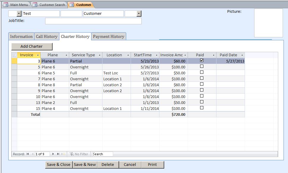 Plane Charter Reservation Database Template | Reservation Database