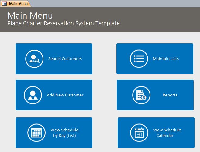 Plane Charter Reservation Database Template | Reservation Database