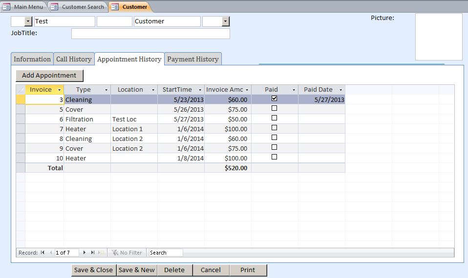 Pool Repair & Service Appointment Tracking Template Outlook Style | Appointment Database