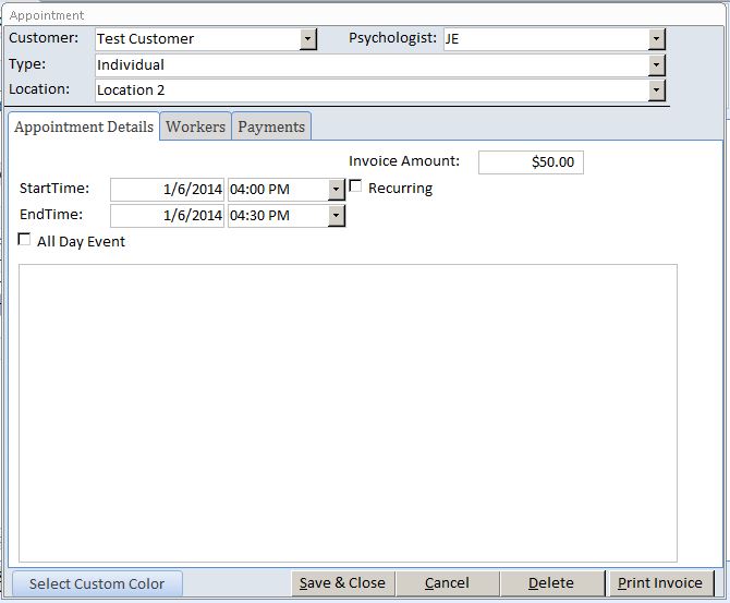 Psychologist Appointment Tracking Template Outlook Style | Appointment Database
