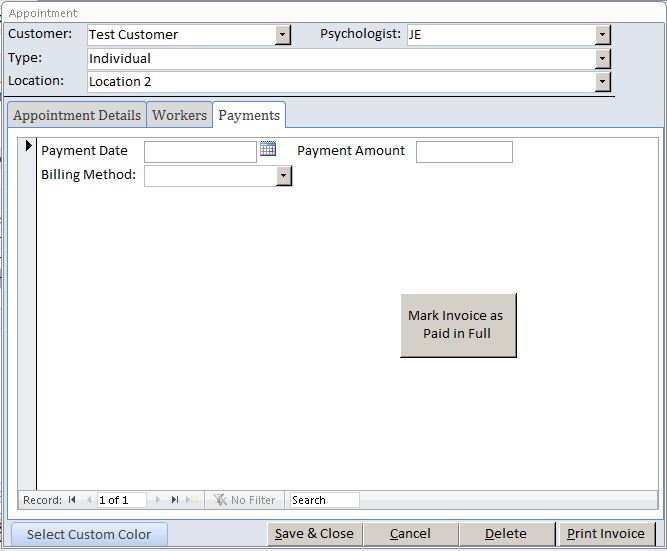 Psychologist Appointment Tracking Template Outlook Style | Appointment Database