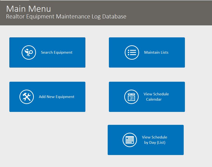 Realtor Equipment Maintenance Log Tracking Database Template