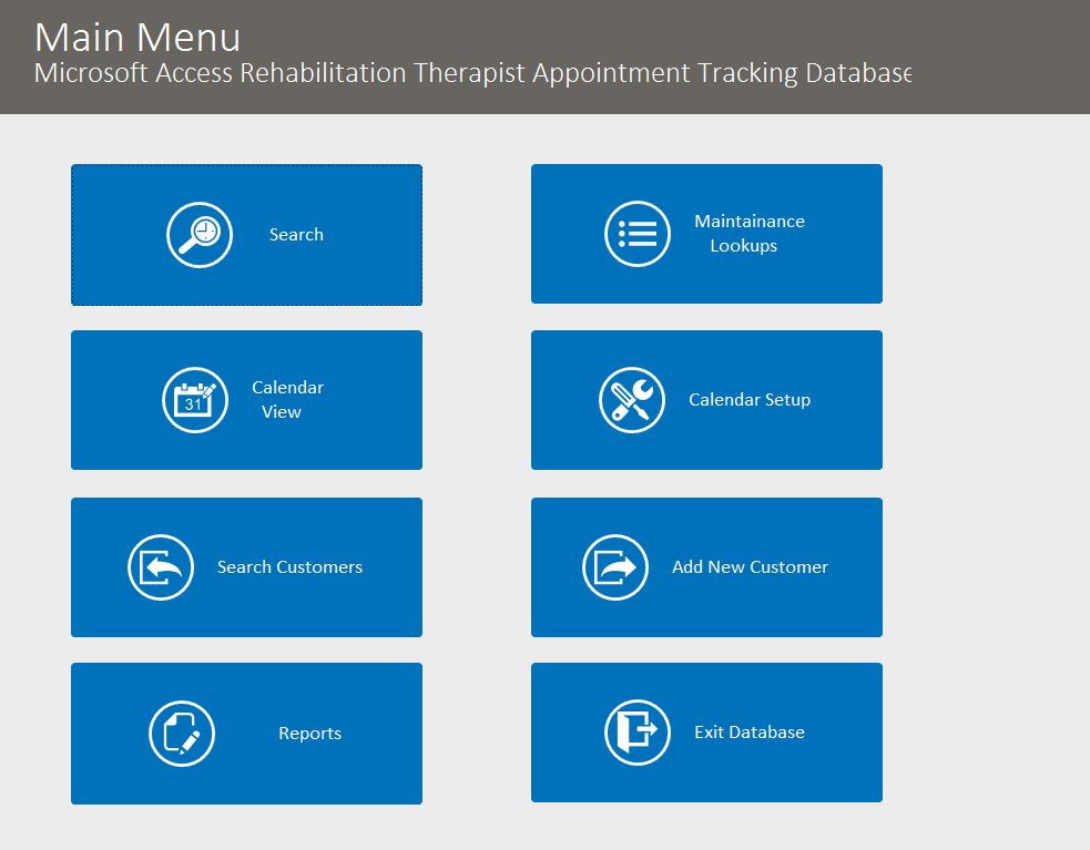 Microsoft Access Rehabilitation Therapist Appointment Tracking Database ...
