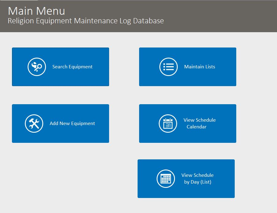 Religion Equipment Maintenance Log Tracking Database Template