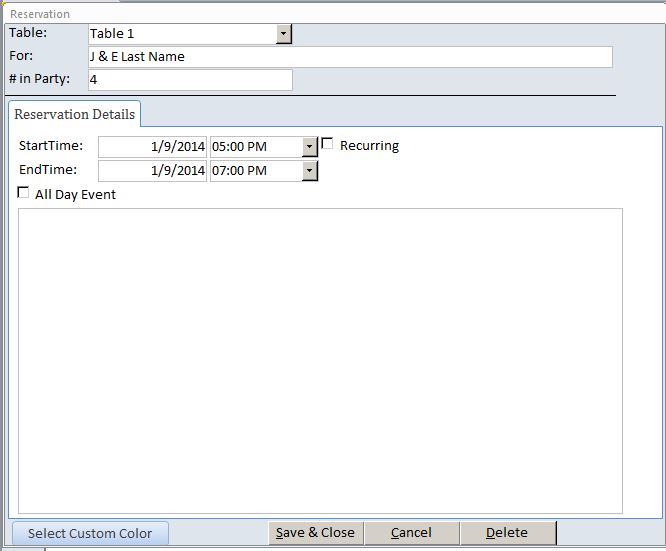 Restaurant Reservation Tracking Database Template | Reservation Database