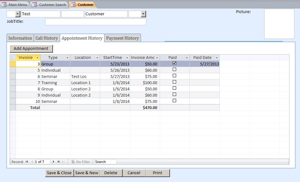 Therapist Appointment Tracking Database Template | Appointment Database