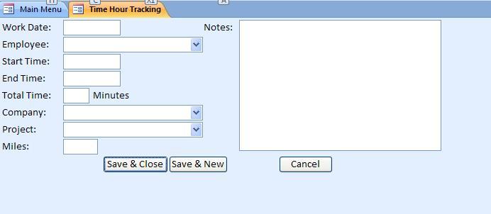 Time Hour Tracking Database