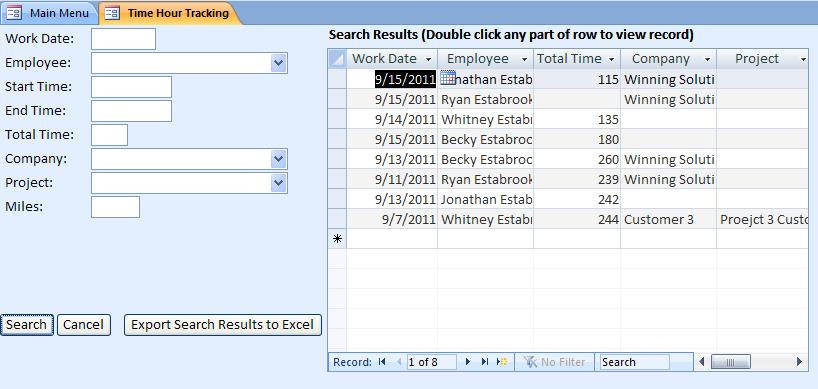 Time Hour Tracking Database