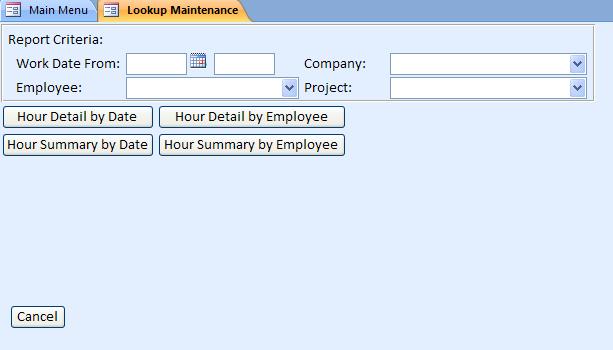 Time Hour Tracking Database