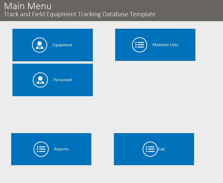 Track and Field Equipment Tracking Database Template | Equipment Tracking