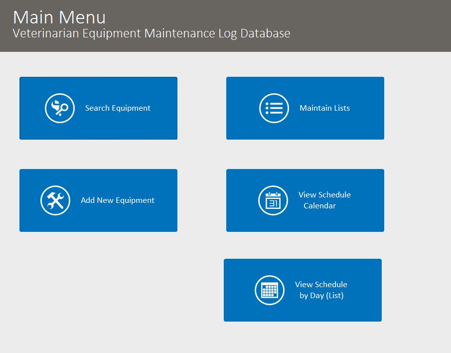 Veterinarian Equipment Maintenance Log Tracking Template | Equipment Database